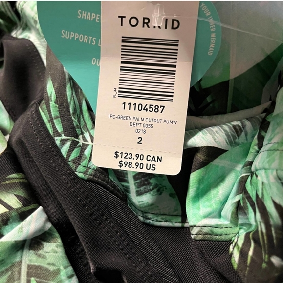 Torrid Palm Tropical Swimsuit Cutout One Piece Contour Retro Plus Vixen 2X - Picture 2 of 7